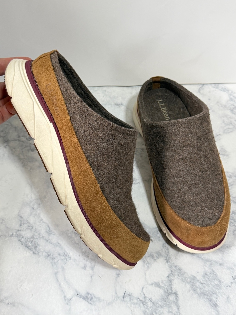 L.L. Bean Women's Downeast Clogs mules brown toasted coconut Wool size 8